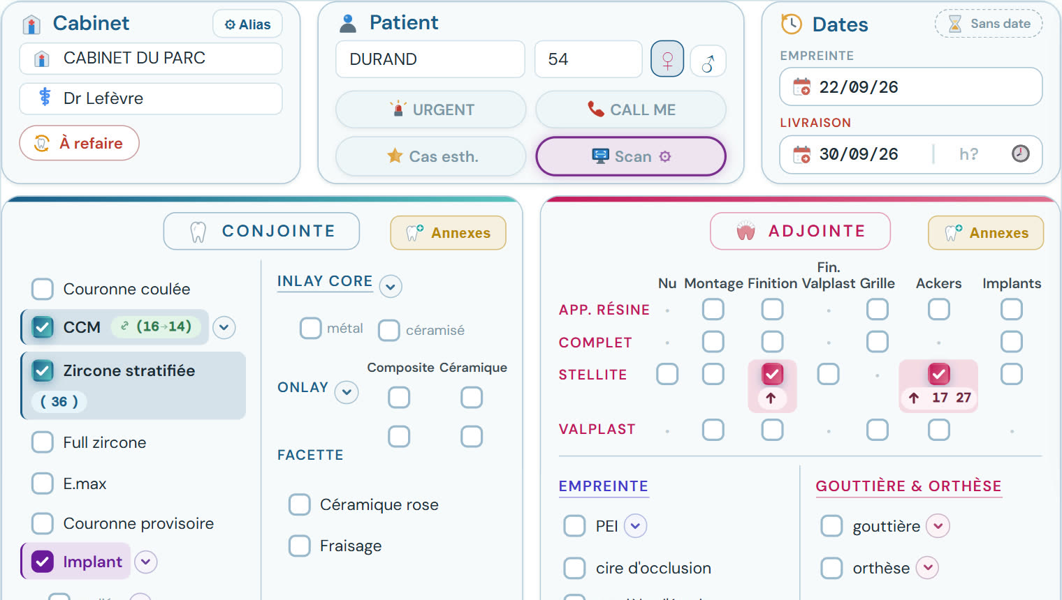 La fiche de Mme Durand au laboratoire